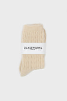 Light beige wool blend cableknit socks_4