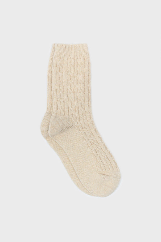 Light beige wool blend cableknit socks_1