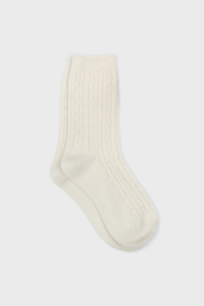Ivory wool blend cableknit socks_1