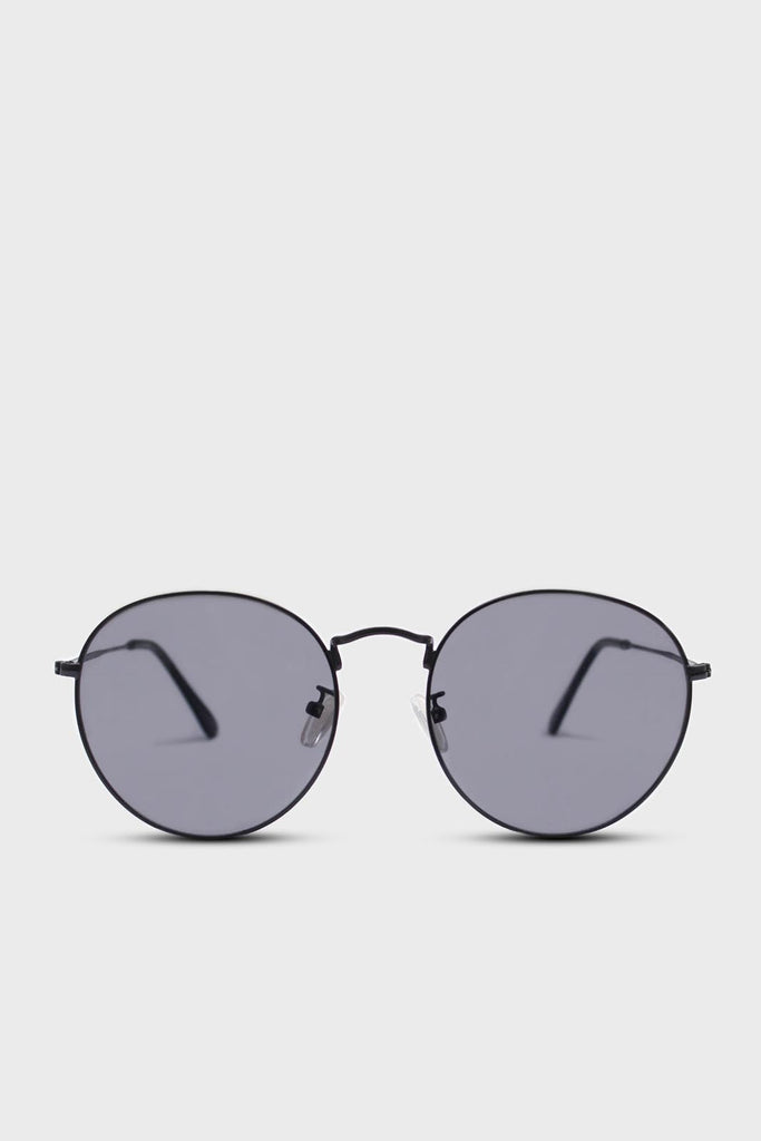 Black matte metal frame round sunglasses_1