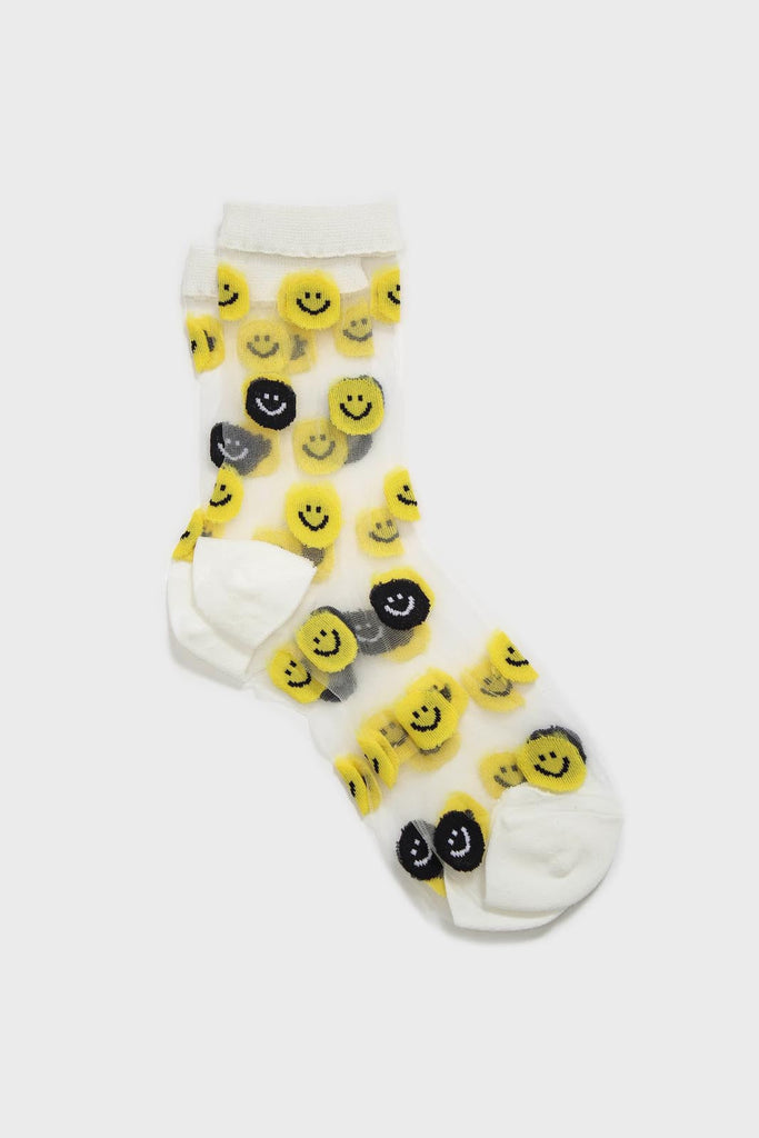White yellow smiley face sheer socks_1
