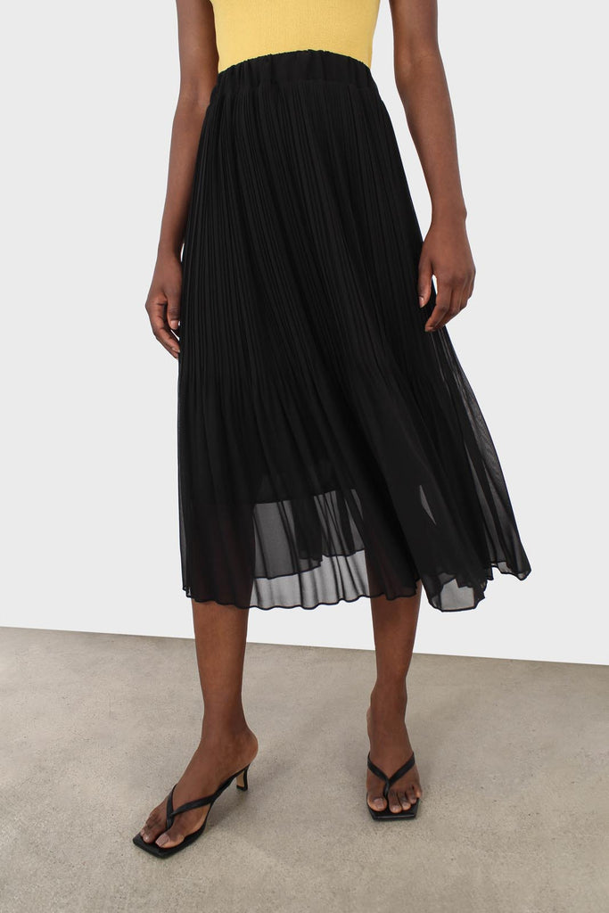 Black silky micro pleat maxi skirt_1