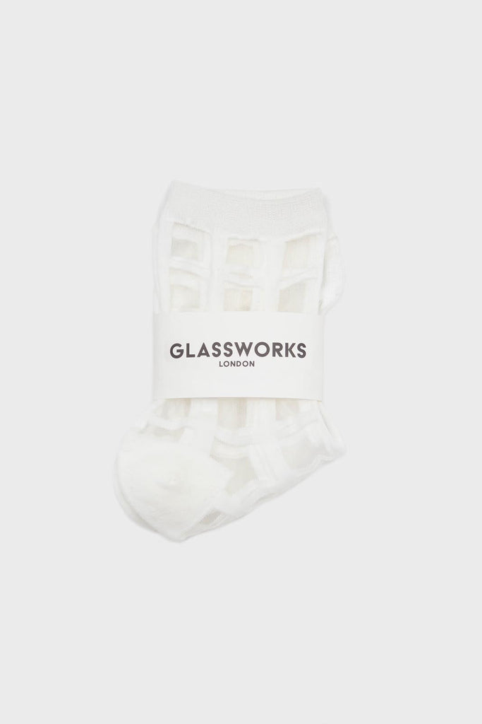 White sheer grid socks_3