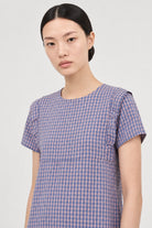 Cobalt blue and pink gingham ruffle trim dress_5