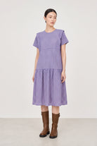 Cobalt blue and pink gingham ruffle trim dress_1