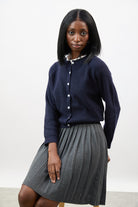 Navy wool blend round neck button up cardigan_5