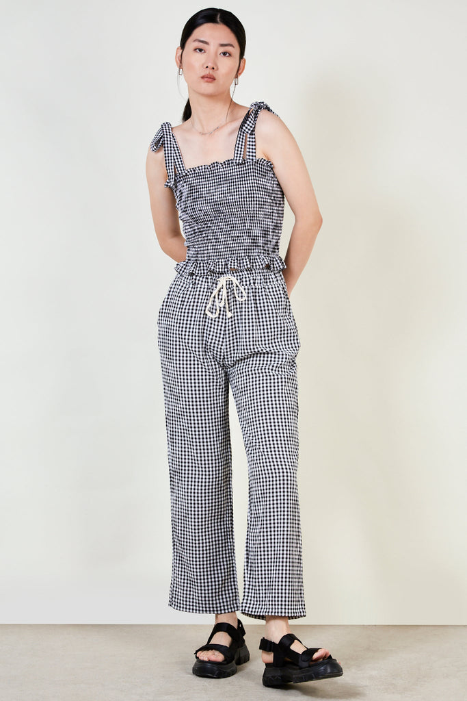Black small gingham loose fit trousers_2