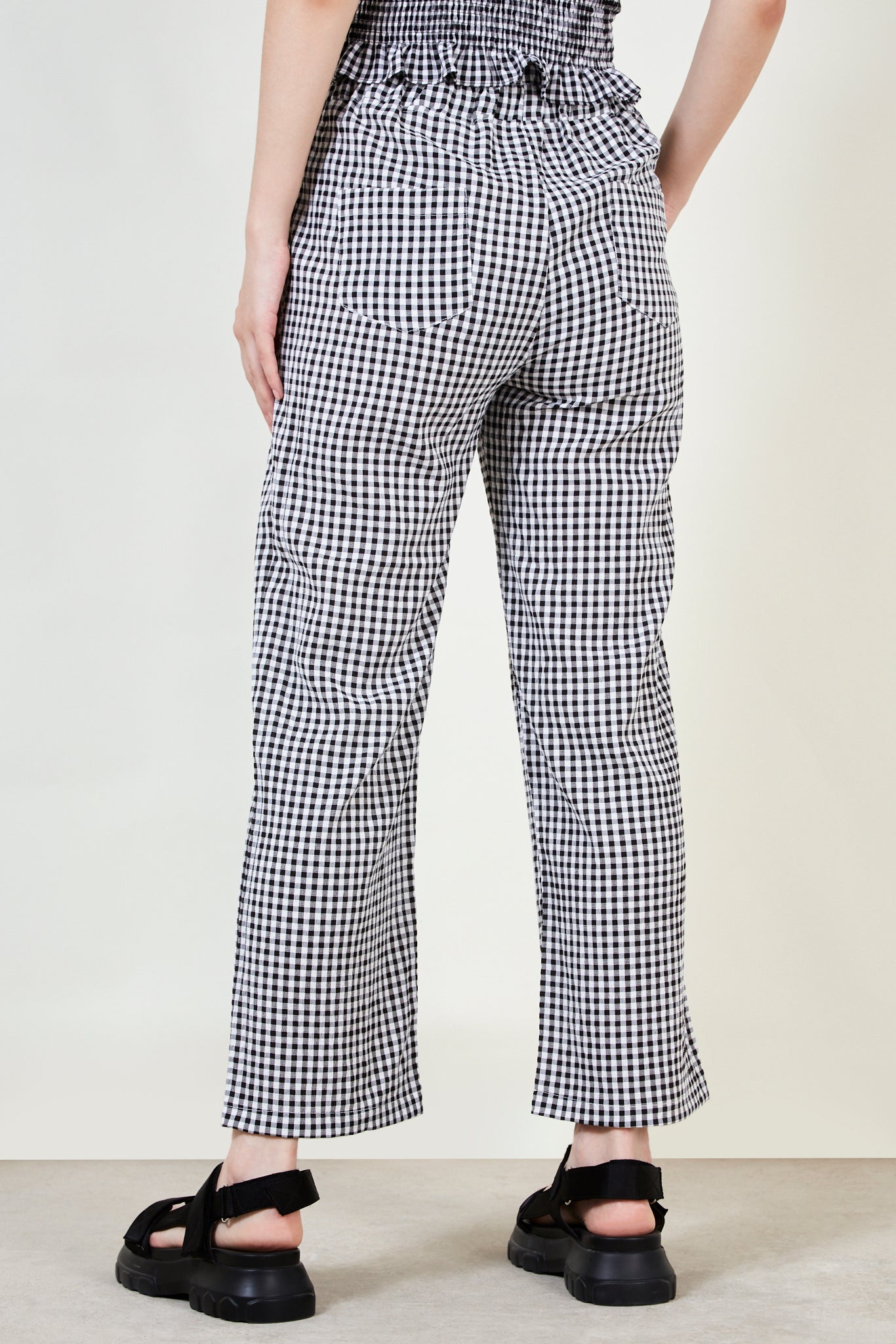Black small gingham loose fit trousers Glassworks London