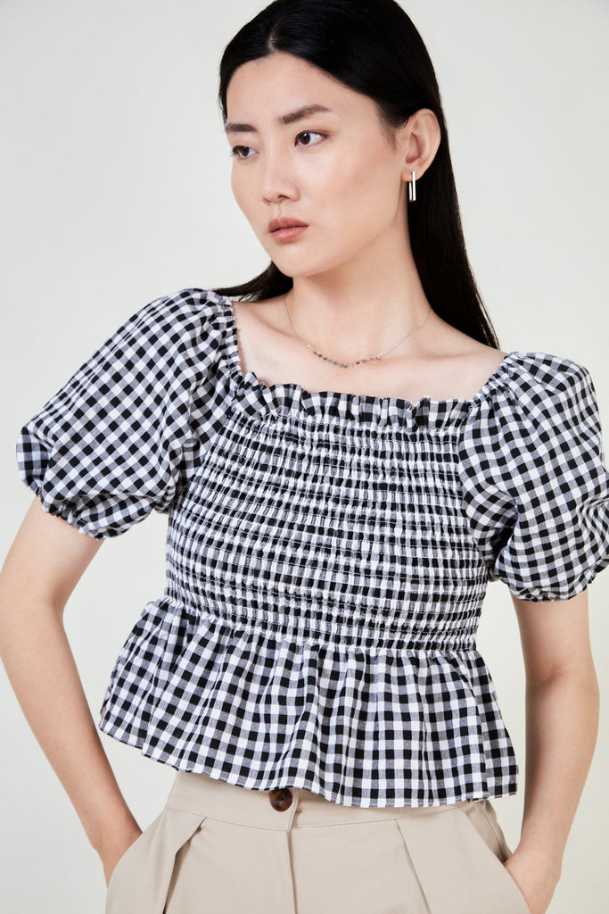 Black gingham ruched top_2
