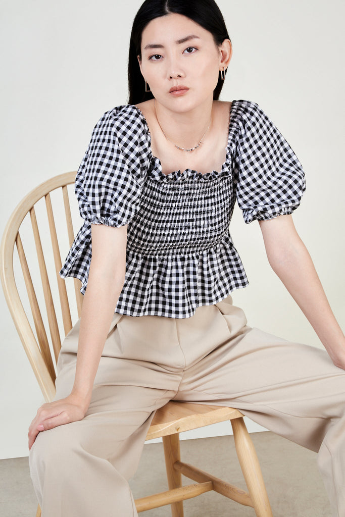 Black gingham ruched top_5