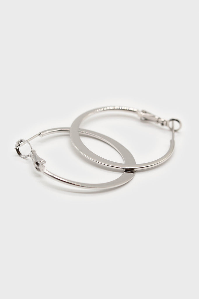 Silver medium smooth flat hoop earrings_1