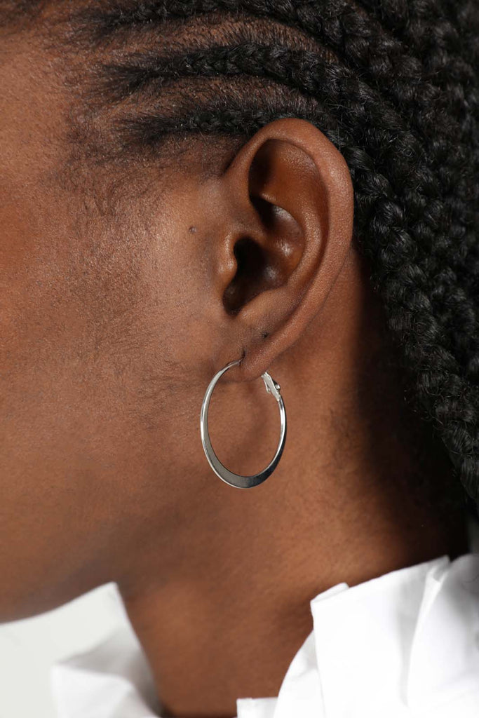 Silver medium smooth flat hoop earrings_2