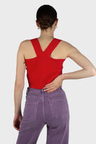 Red thick strap cross back knit tank_1