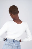 Ivory ribbed double V fitted knit top_3