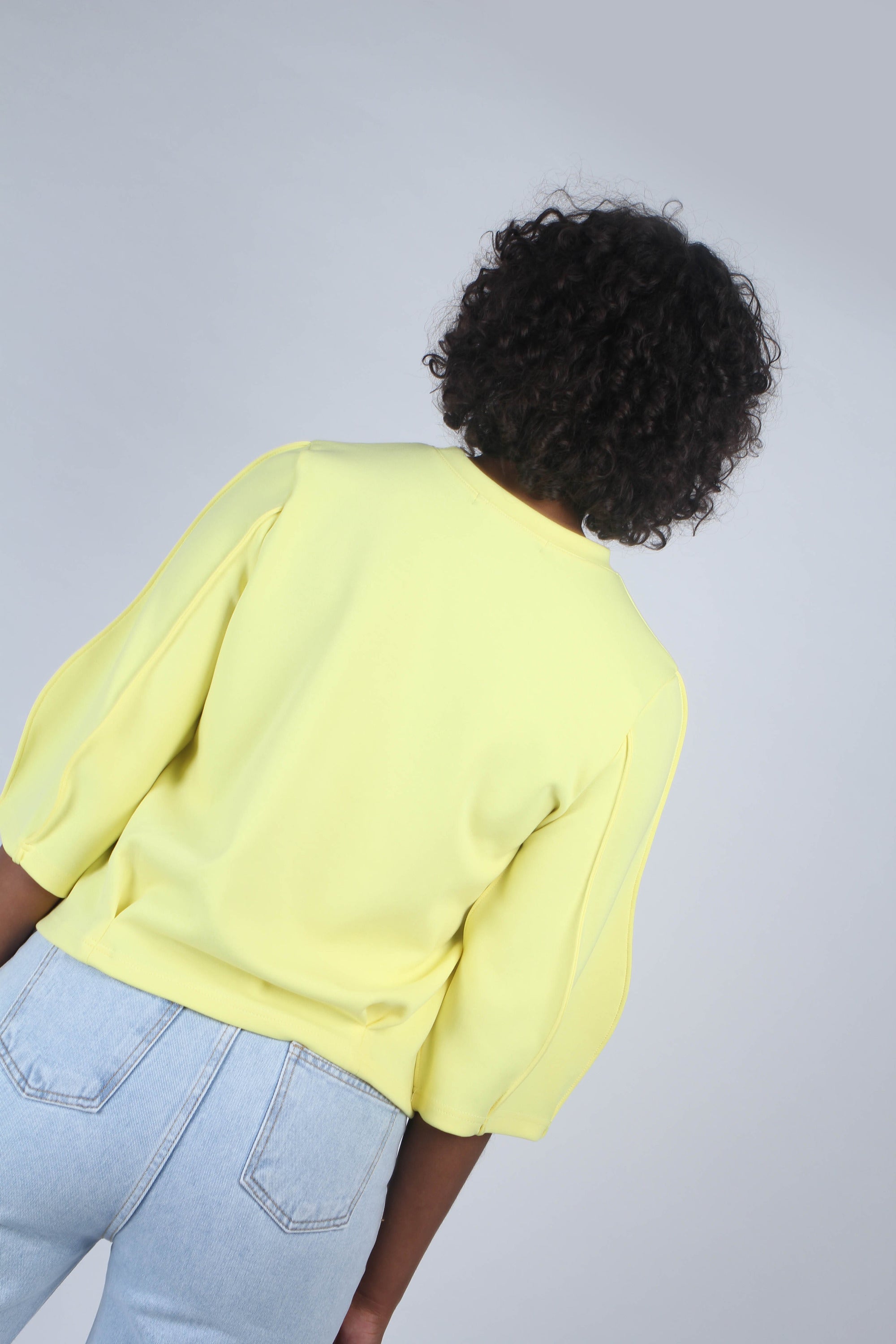 Yellow sharp seamed 3/4 sleeve top_5