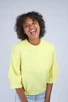 Yellow sharp seamed 3/4 sleeve top_6