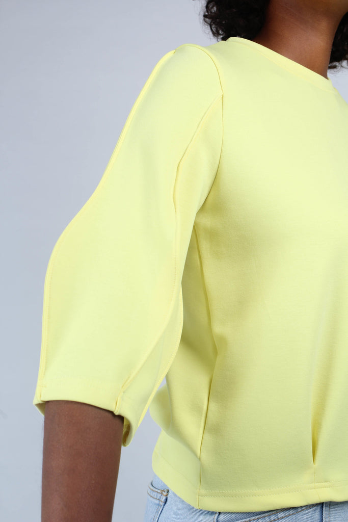 Yellow sharp seamed 3/4 sleeve top_4