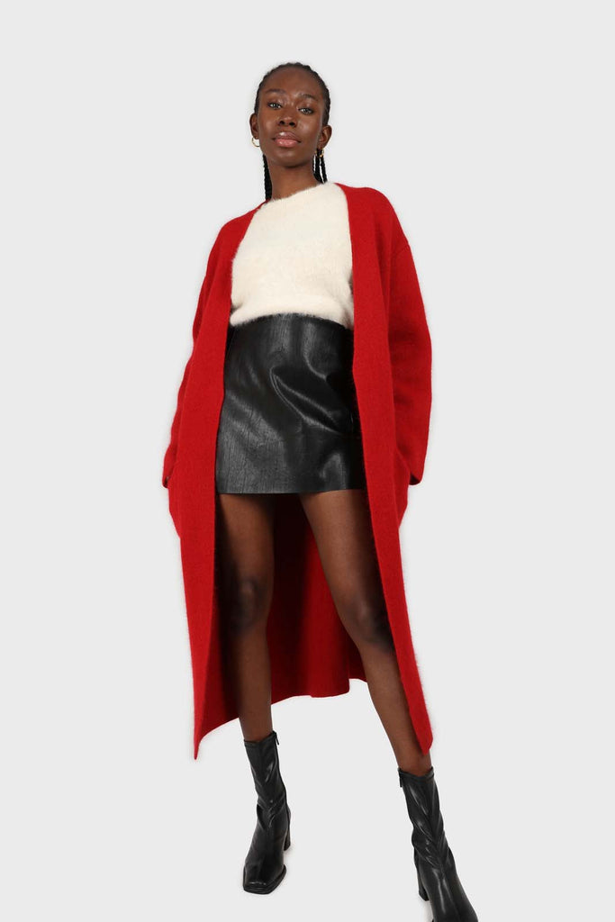 Bold red thick angora sweater coat_7
