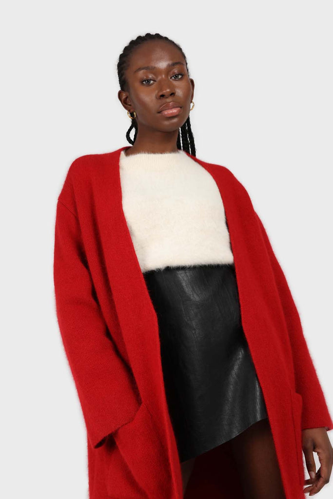 Bold red thick angora sweater coat_4