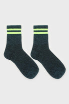 Teal metallic neon yellow varsity stripe socks_5