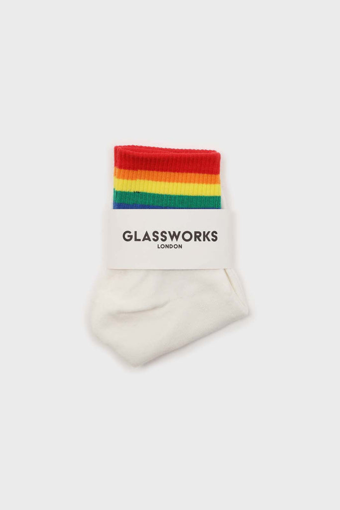 White rainbow ankle stripe socks_2