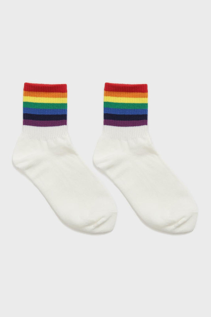White rainbow ankle stripe socks_4