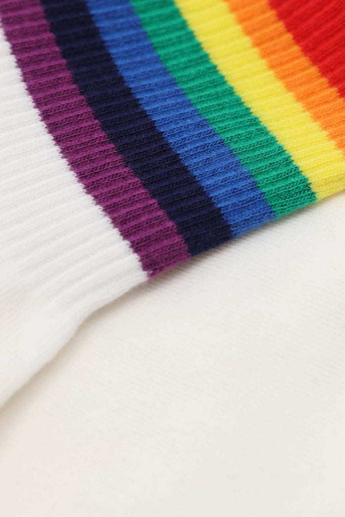 White rainbow ankle stripe socks_3