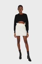 Ivory ruched waist eyelet mini skirt_1