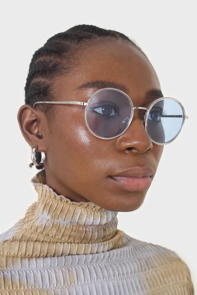 Blue clear frame rounded square sunglasses_5