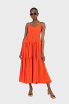 Red tiered tie back maxi dress_1