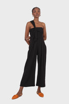 Black one shoulder linen jumpsuit_1