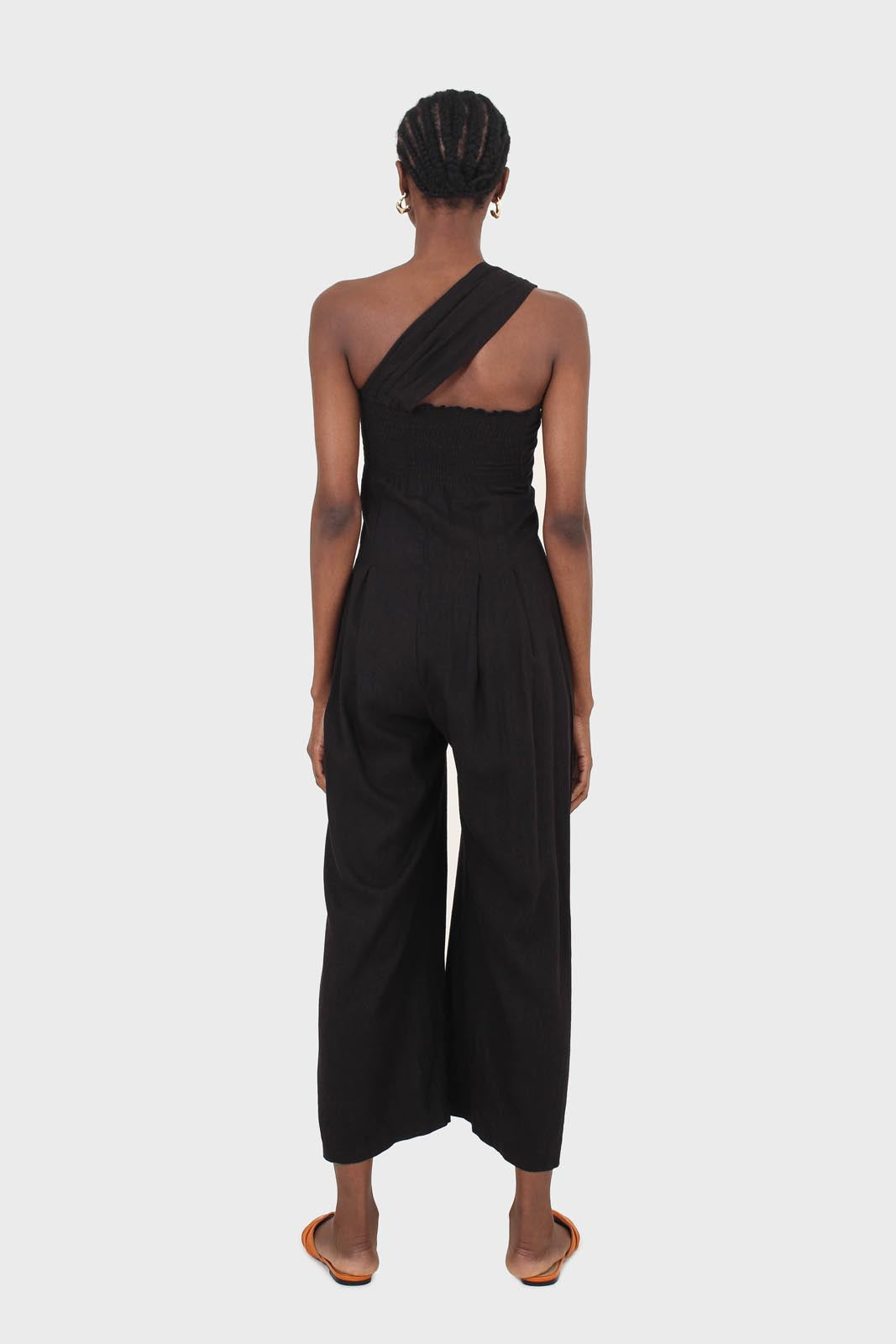 Black one shoulder linen jumpsuit_3