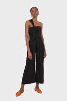 Black one shoulder linen jumpsuit_5