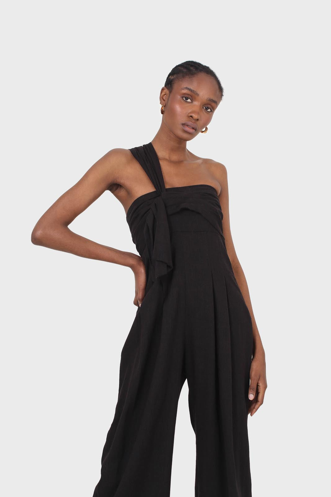 Black one shoulder linen jumpsuit_6