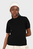 Black wool mock neck knit tee_1