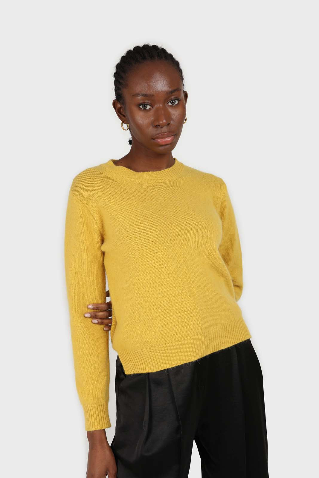 Yellow angora crew neck jumper_1