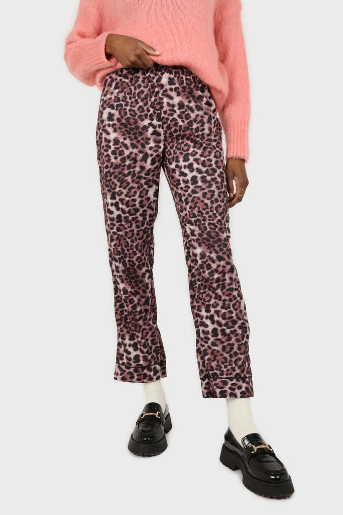 Brown leopard print trousers pajama set_1