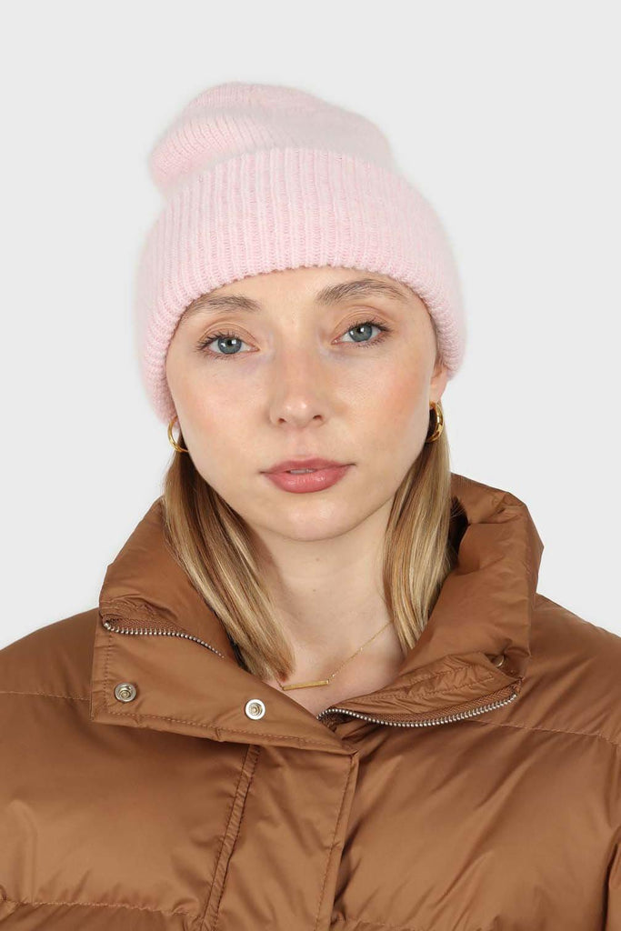 Pale pink mohair beanie hat_1