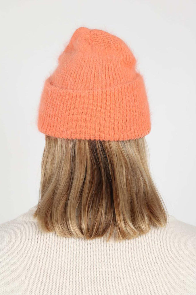 Pale orange mohair beanie hat_2
