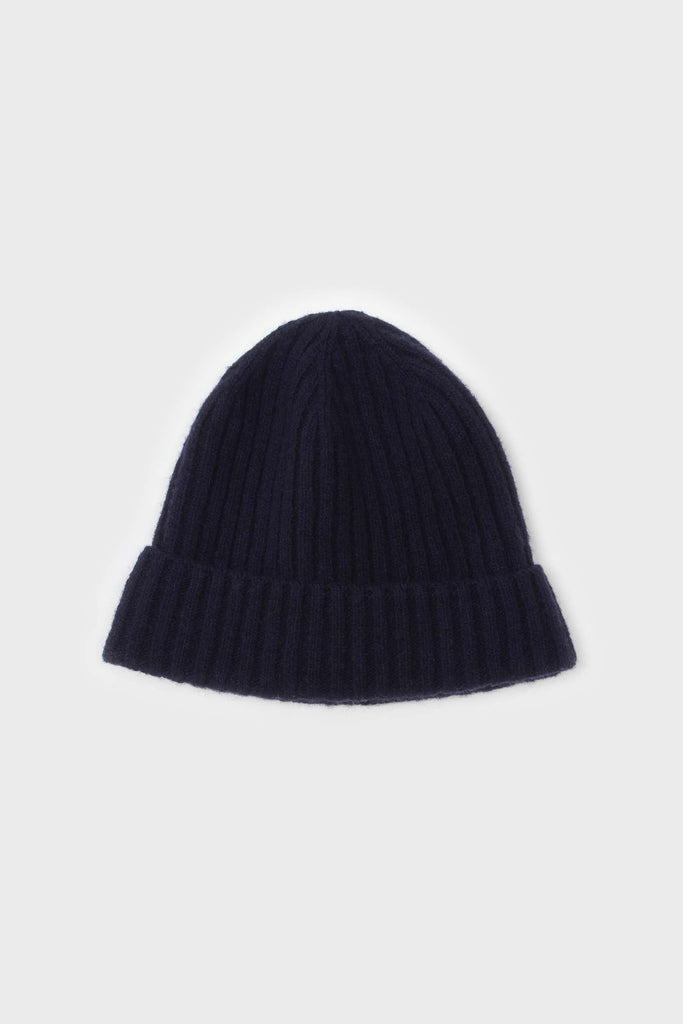 Navy ribbed wool beanie hat_1