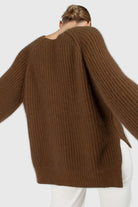 Brown furry angora ribbed V-neck jumper_3