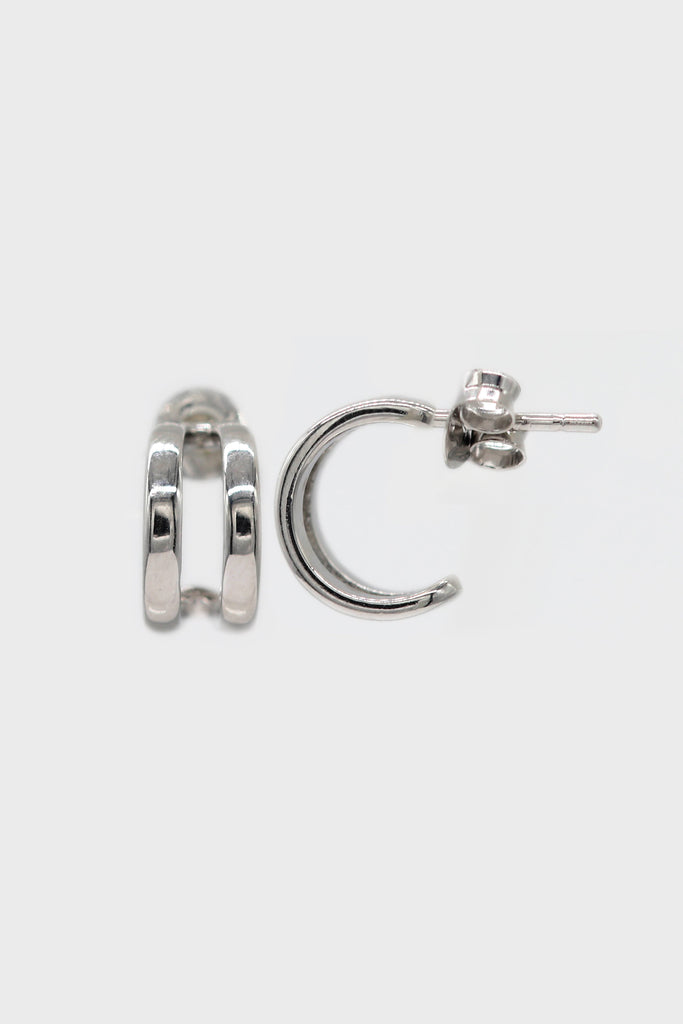 Silver small double lined hoop earrings_4