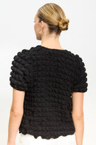 Black textured puff short sleeved top_2