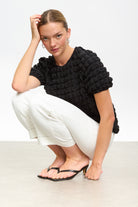 Black textured puff short sleeved top_4