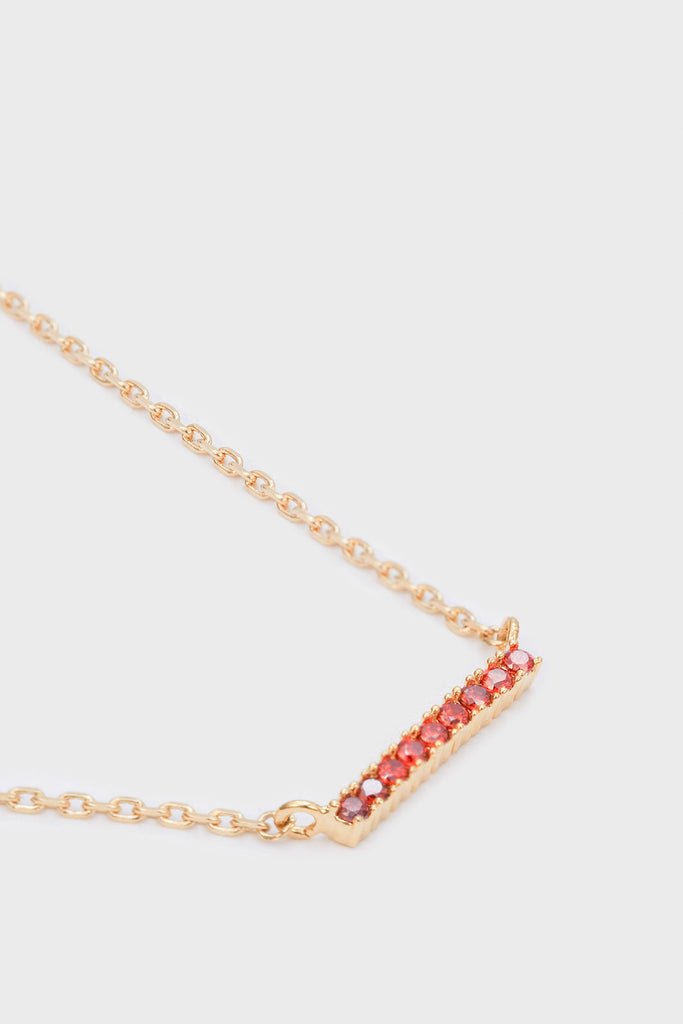 Gold charm necklace - Red diamante bar_1