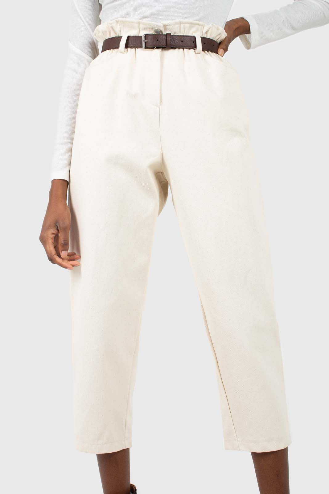 Ivory fit belted trousers