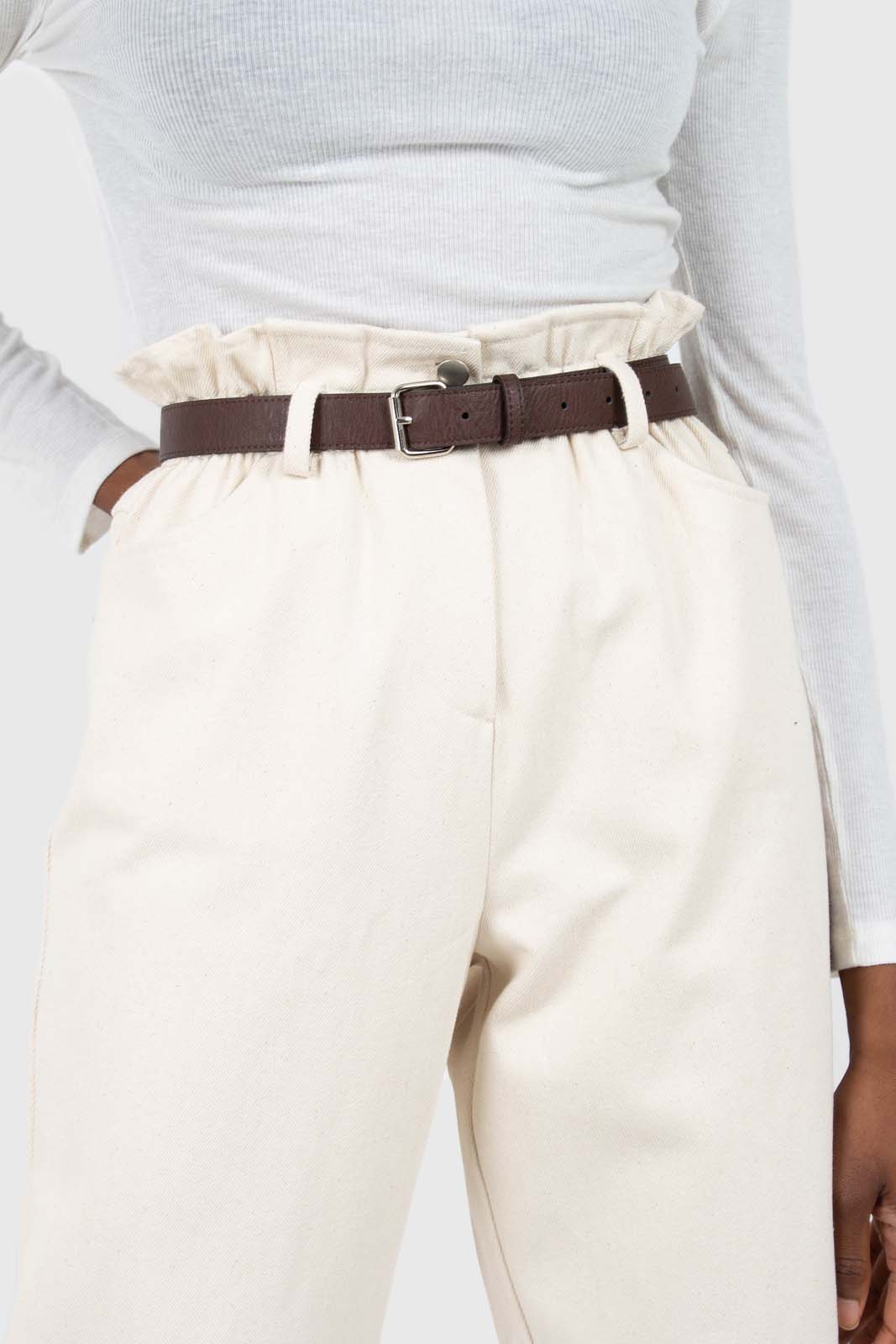 Ivory boy fit brown belted trousers_3