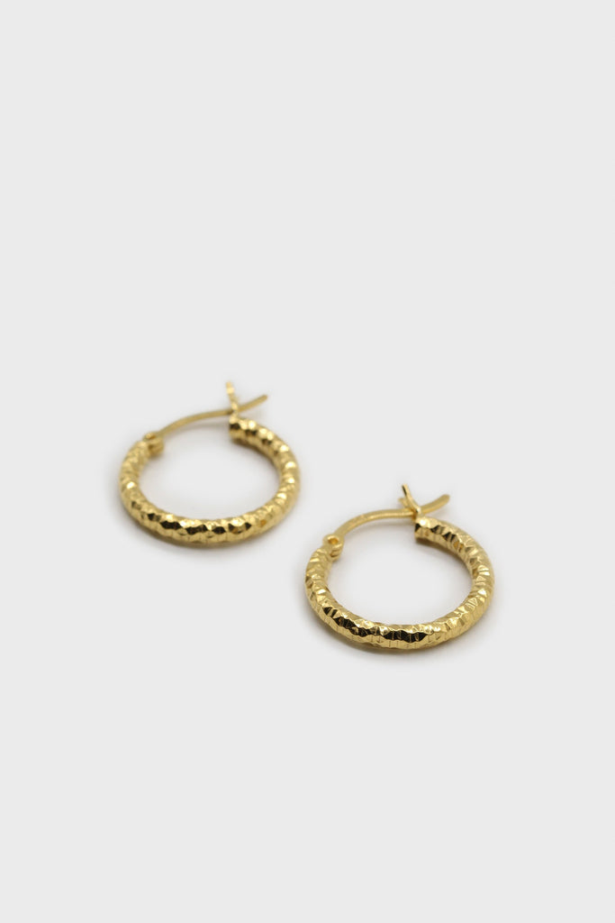 Gold thick shiny textured earrings - 18mm_1