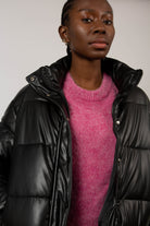 Black vegan leather cropped puffer jacket_3