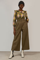 Khaki high waist belted trousers_4
